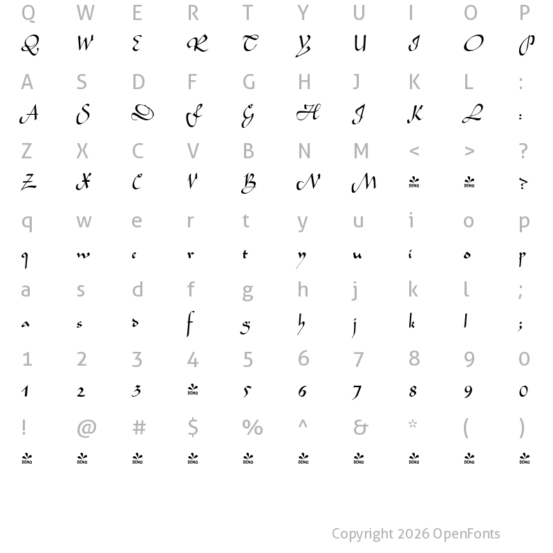 Character Map of FONTSPRING DEMO - Leggiero Regular