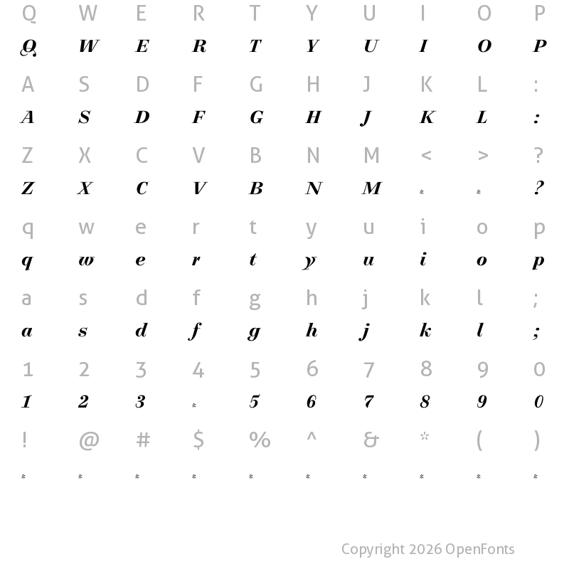 Character Map of FONTSPRING DEMO - Legit Didone Bold Italic