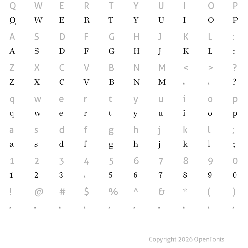 Character Map of FONTSPRING DEMO - Legit Didone Light Regular