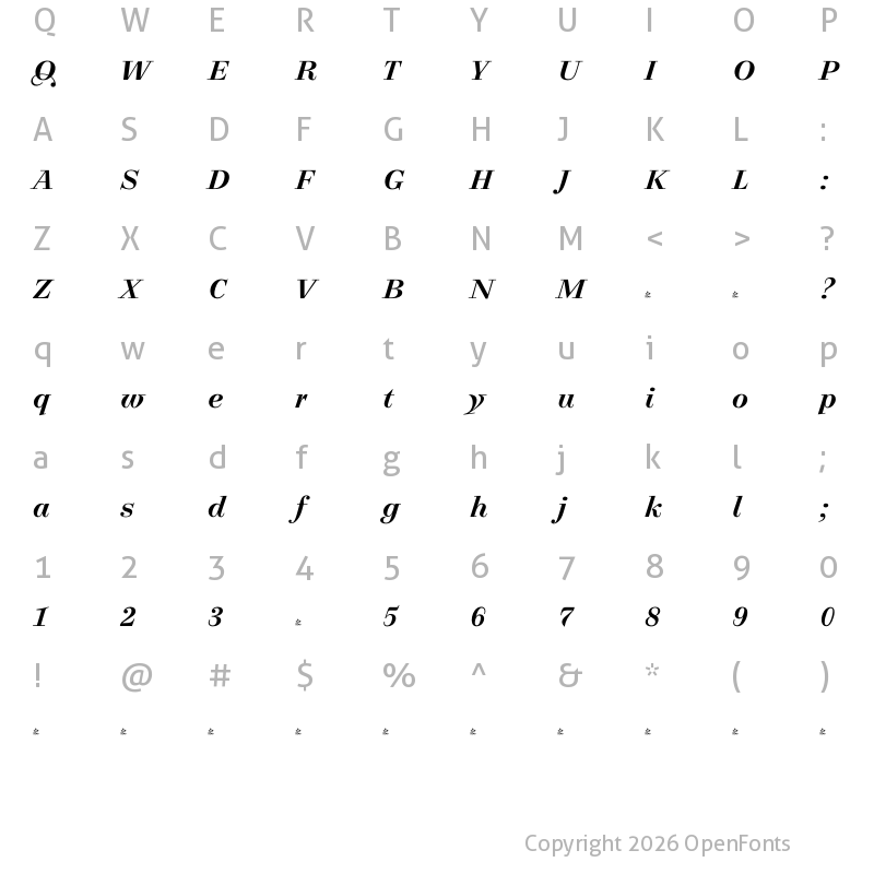 Character Map of FONTSPRING DEMO - Legit Didone SemiBold Italic