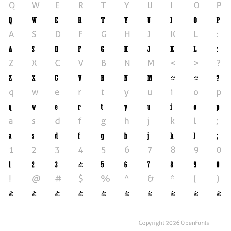 Character Map of FONTSPRING DEMO - Lehmann Egyptian Bold Regular