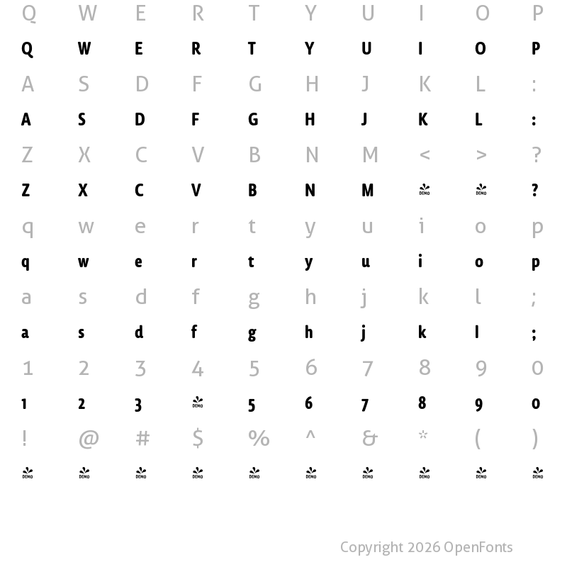 Character Map of FONTSPRING DEMO - Lemon Sans Rnd Cnd Bold Bold