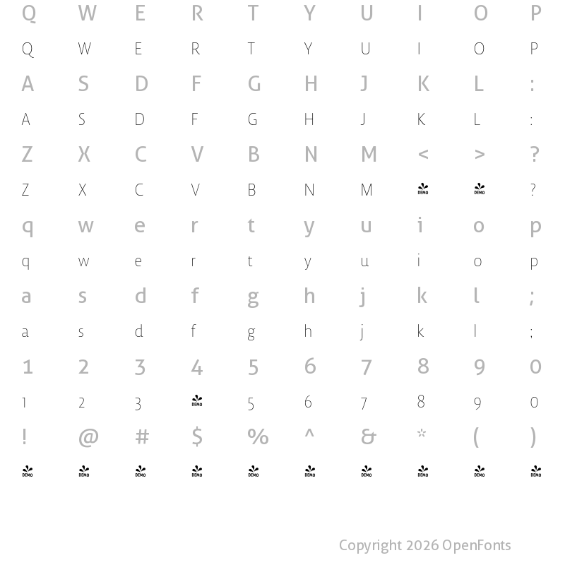 Character Map of FONTSPRING DEMO - Lemon Sans Rnd Cnd Thin Regular