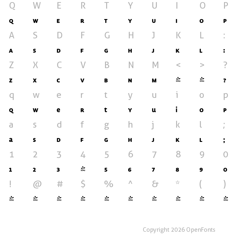 Character Map of FONTSPRING DEMO - Lemon Sans Rnd Uni Bold Bold