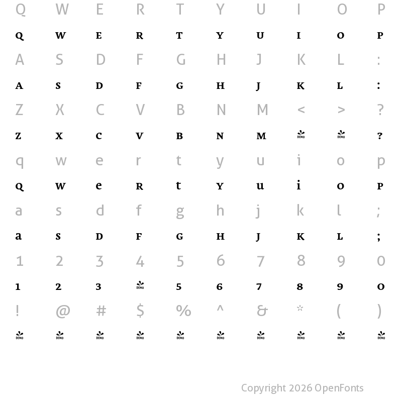 Character Map of FONTSPRING DEMO - Lemon Serif Ucs Bold