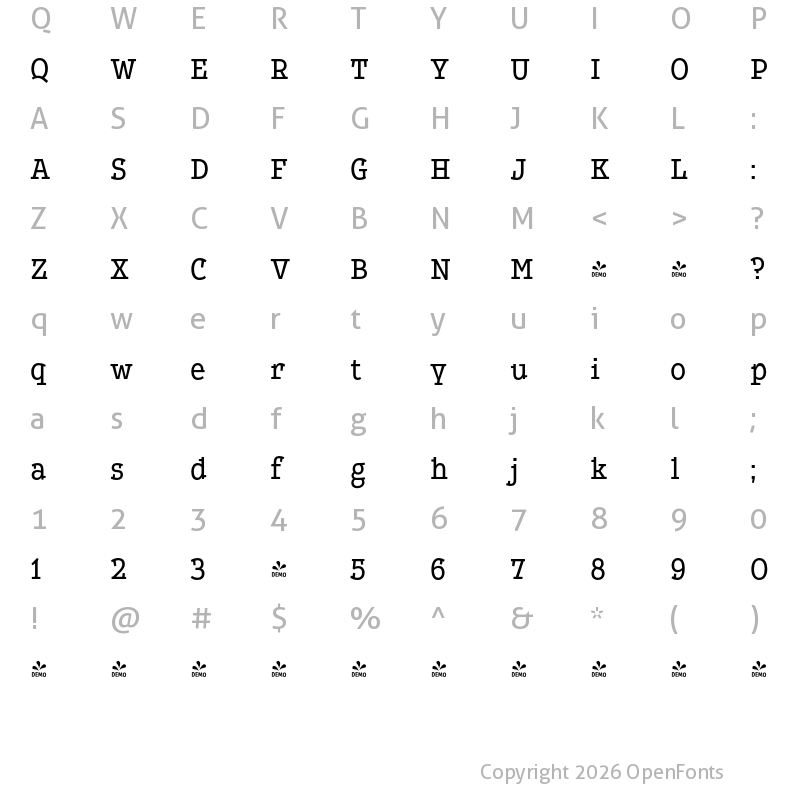 Character Map of FONTSPRING DEMO - Leto One Condensed Regular