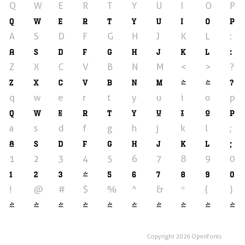 Character Map of FONTSPRING DEMO - Letteria Pro Caps Slab Regular