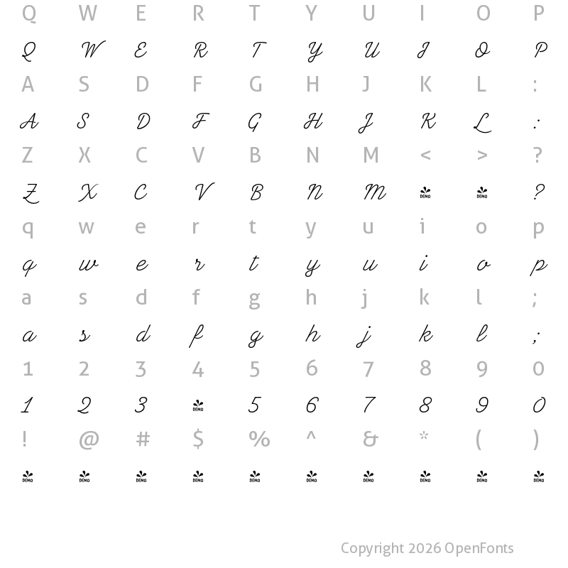 Character Map of FONTSPRING DEMO - Letteria Pro Thin Regular