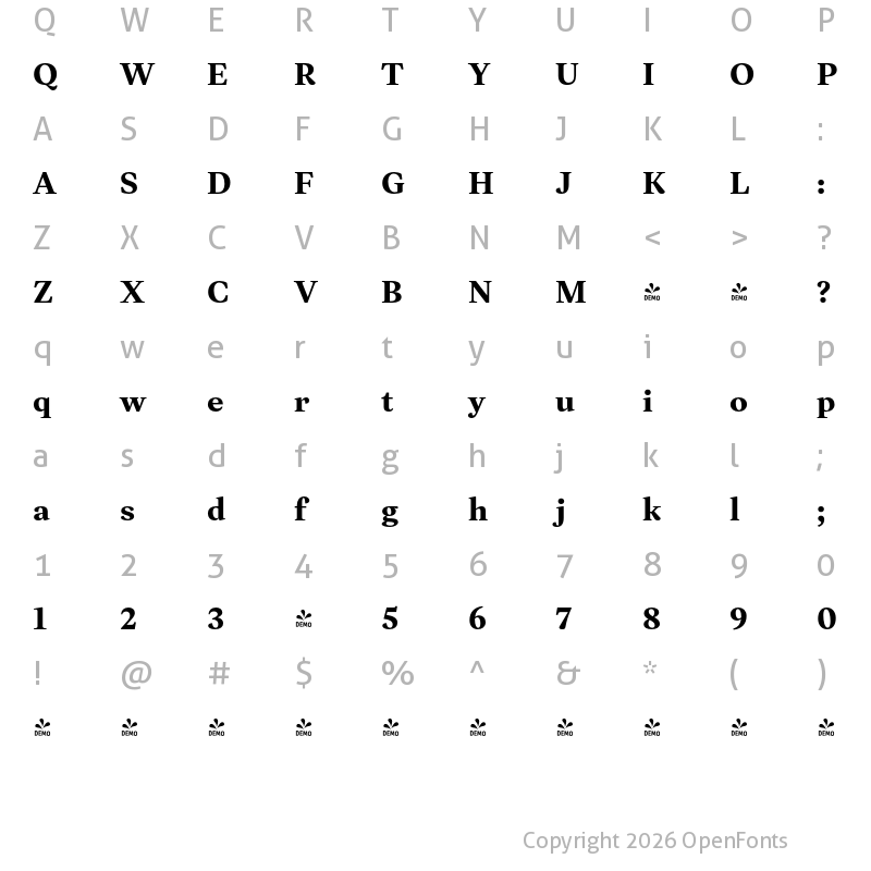 Character Map of FONTSPRING DEMO - Leyendo Bold