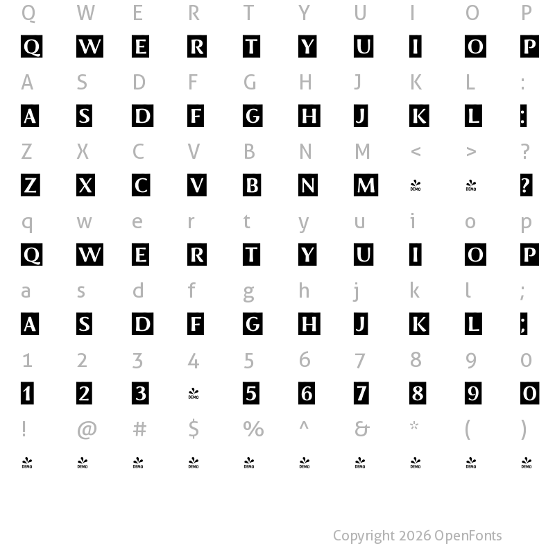 Character Map of FONTSPRING DEMO - LFNotes Bold Regular