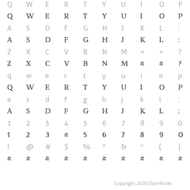 Character Map of FONTSPRING DEMO - LFSerif Engraved Regular