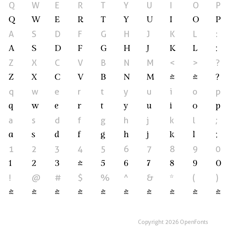 Character Map of FONTSPRING DEMO - LFSerif Regular