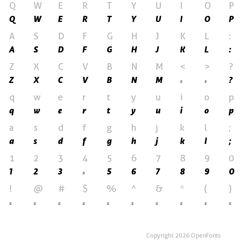 Character Map of FONTSPRING DEMO - Libertad ExtraBold Italic