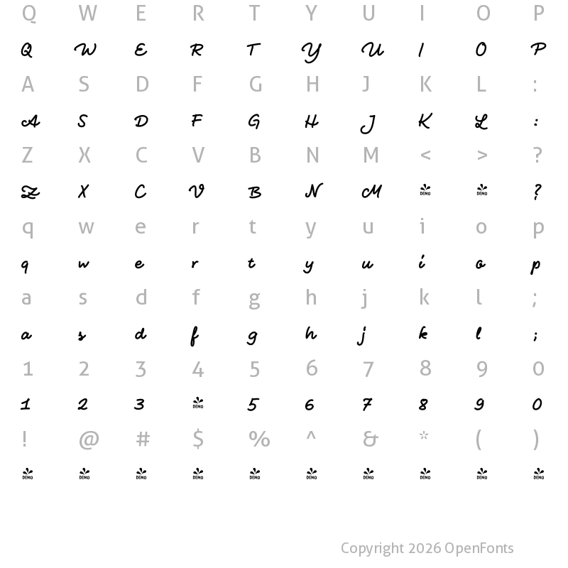 Character Map of FONTSPRING DEMO - LiebeHeide Fineliner Black Regular
