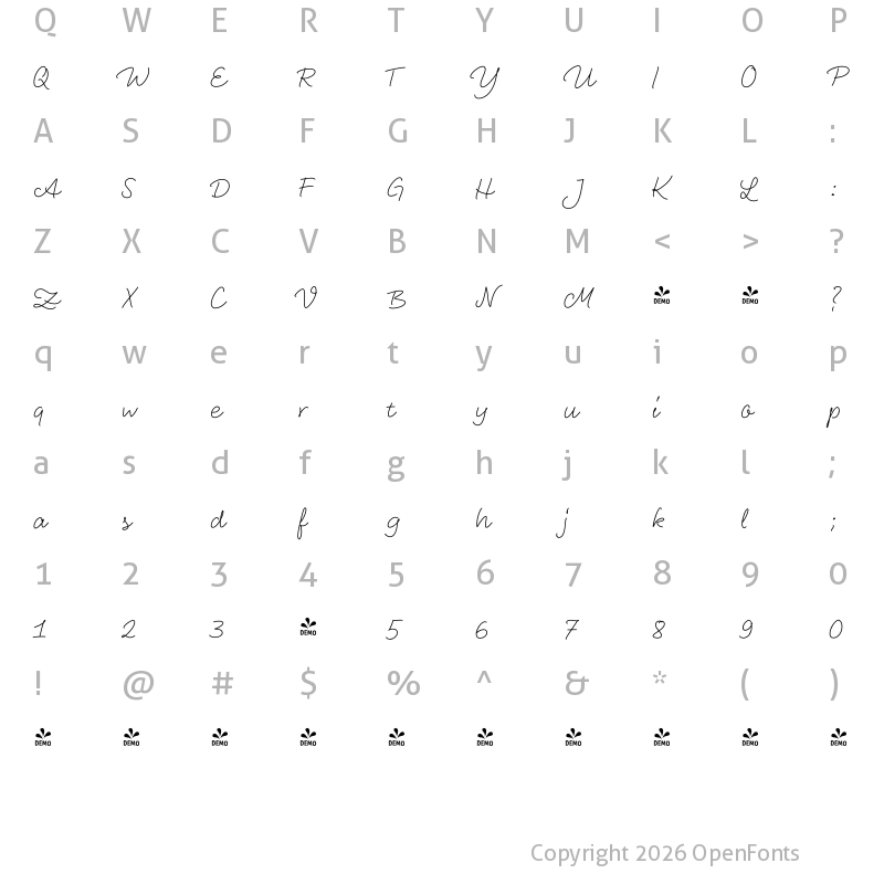 Character Map of FONTSPRING DEMO - LiebeHeide Fineliner Regular