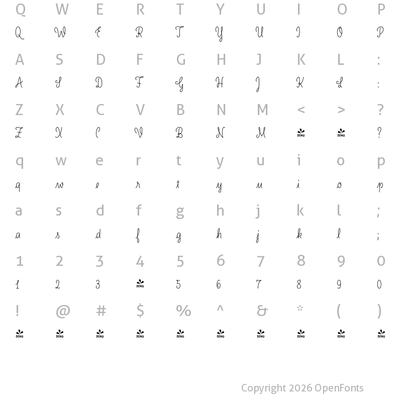 Character Map of FONTSPRING DEMO - LiebeLotte Medium Regular
