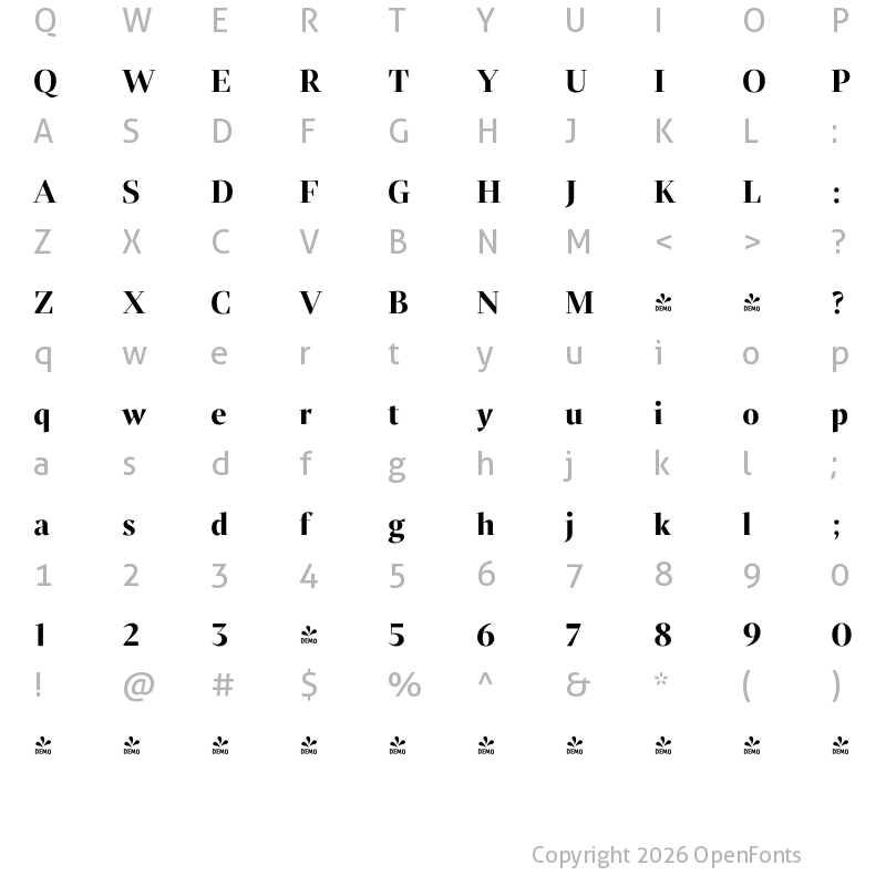 Character Map of FONTSPRING DEMO - Liet Display Bold