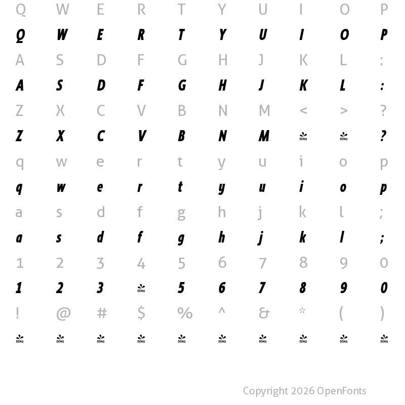 Character Map of FONTSPRING DEMO - Ligurino Cd Eb Italic