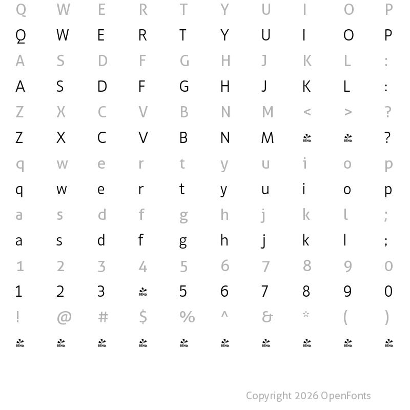 Character Map of FONTSPRING DEMO - Ligurino Sc Lt Regular