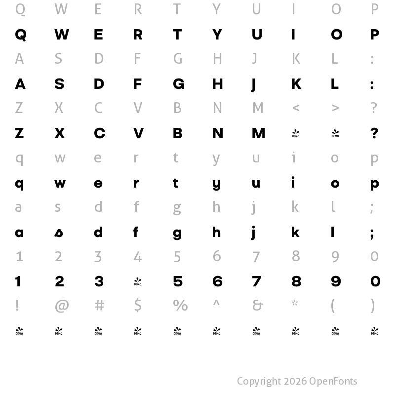 Character Map of FONTSPRING DEMO - Liliana Black Regular
