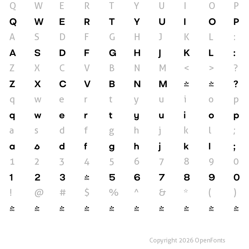 Character Map of FONTSPRING DEMO - Liliana Bold