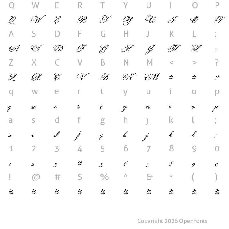 Character Map of FONTSPRING DEMO - Lily Wang Regular
