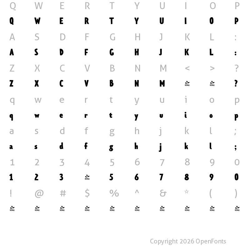 Character Map of FONTSPRING DEMO - Limes Sans Black Regular