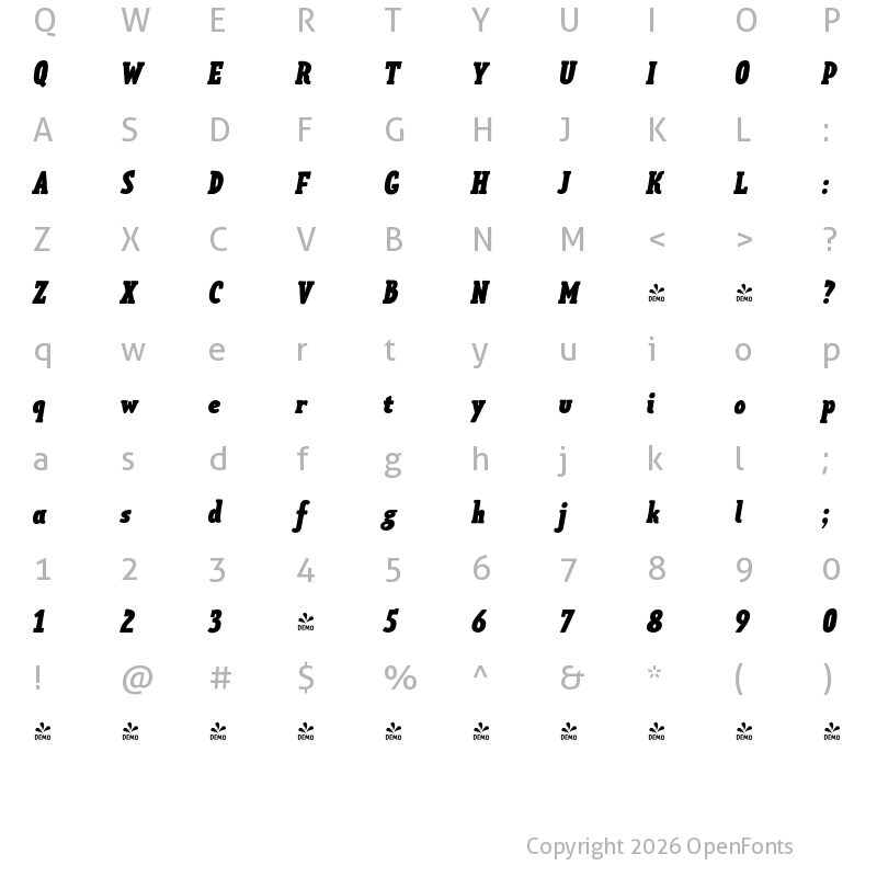 Character Map of FONTSPRING DEMO - Limes Slab Black Italic