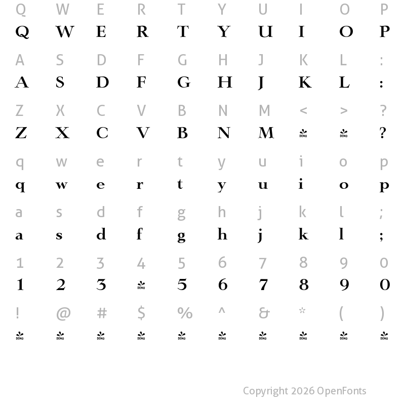 Character Map of FONTSPRING DEMO - Lingwood Serial Bold