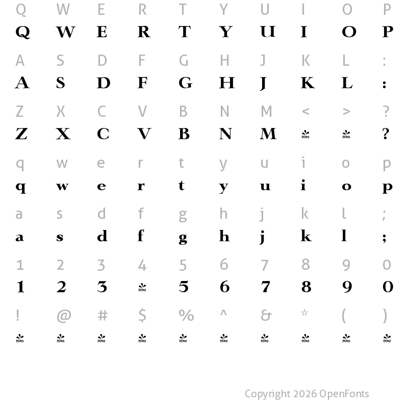 Character Map of FONTSPRING DEMO - Lingwood Serial Xbold Regular
