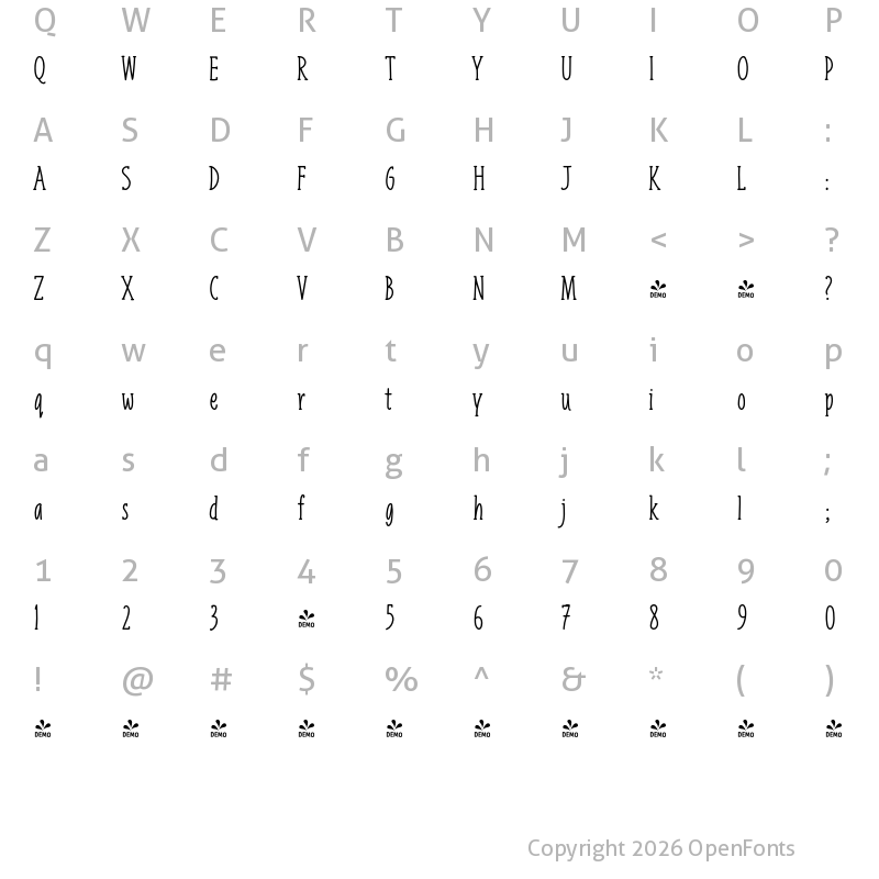 Character Map of FONTSPRING DEMO - Liniga Serif Regular