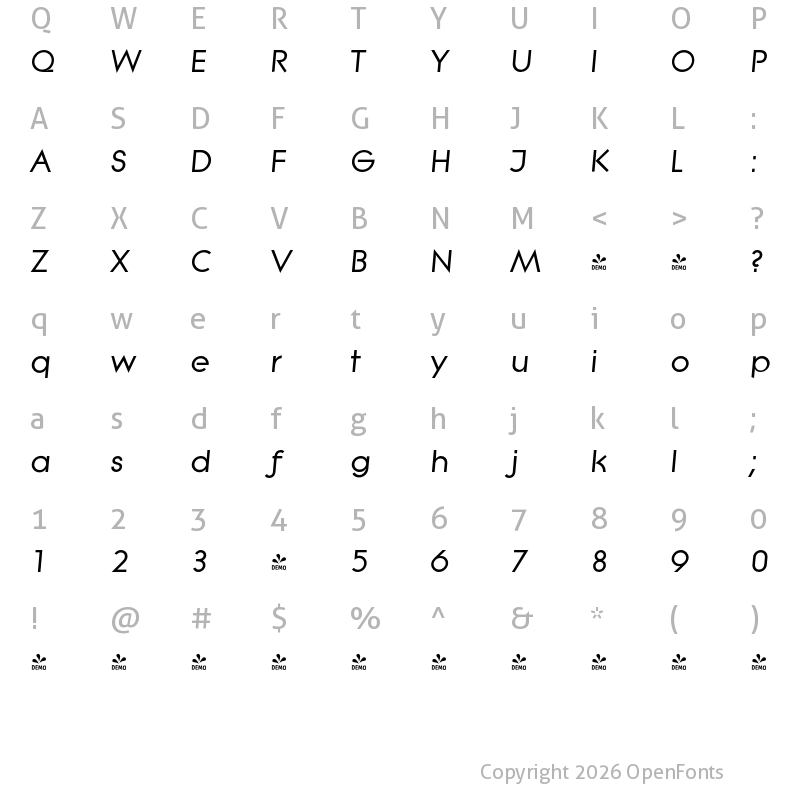 Character Map of FONTSPRING DEMO - Litera Serial Bold Italic