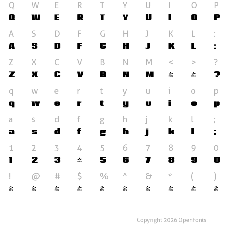 Character Map of FONTSPRING DEMO - Loft Std Bold