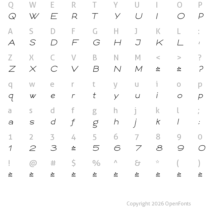 Character Map of FONTSPRING DEMO - Logo Sans DemiBold Italic DemiBold Italic