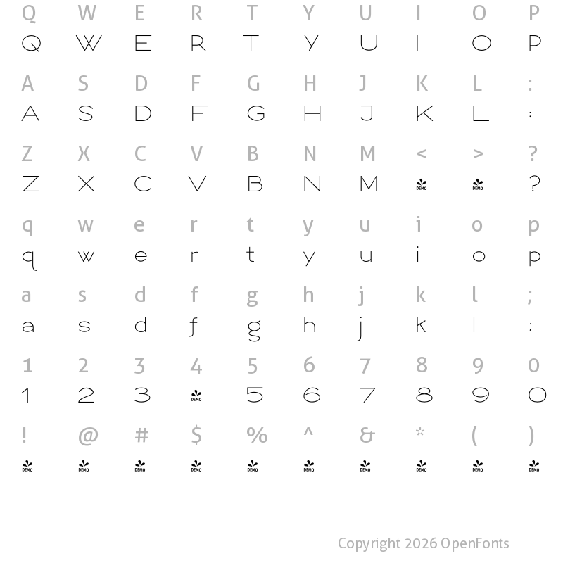 Character Map of FONTSPRING DEMO - Logo Sans Regular Regular