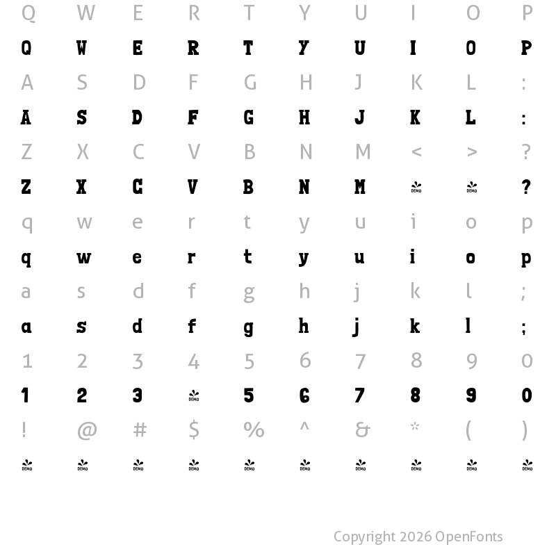 Character Map of FONTSPRING DEMO - Londrina Solid Serif Regular