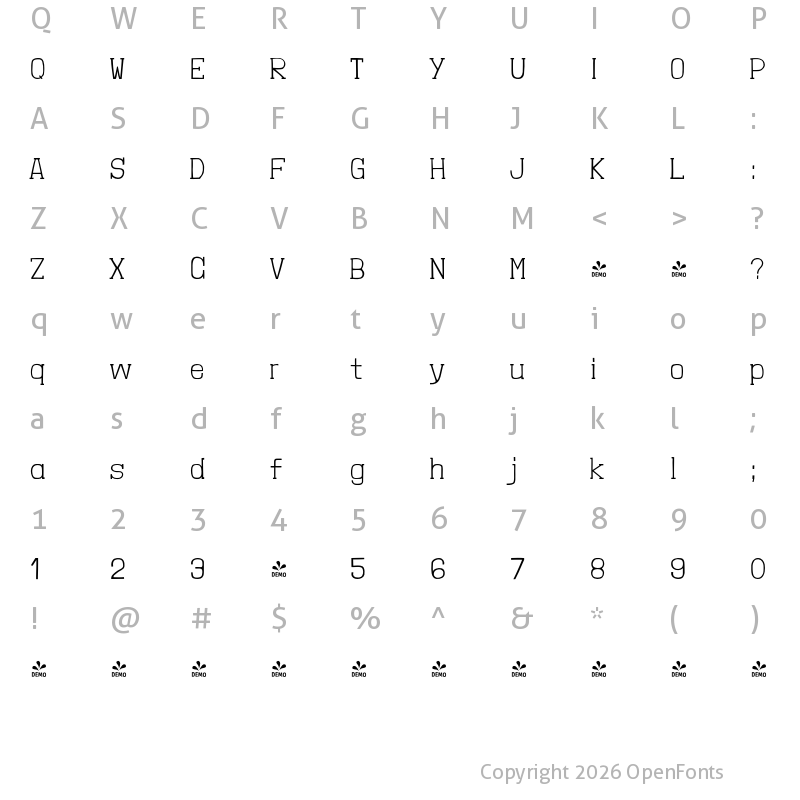 Character Map of FONTSPRING DEMO - Londrina Thin Serif Regular