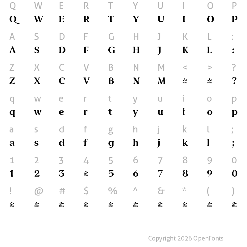 Character Map of FONTSPRING DEMO - Lorne Serif Bold