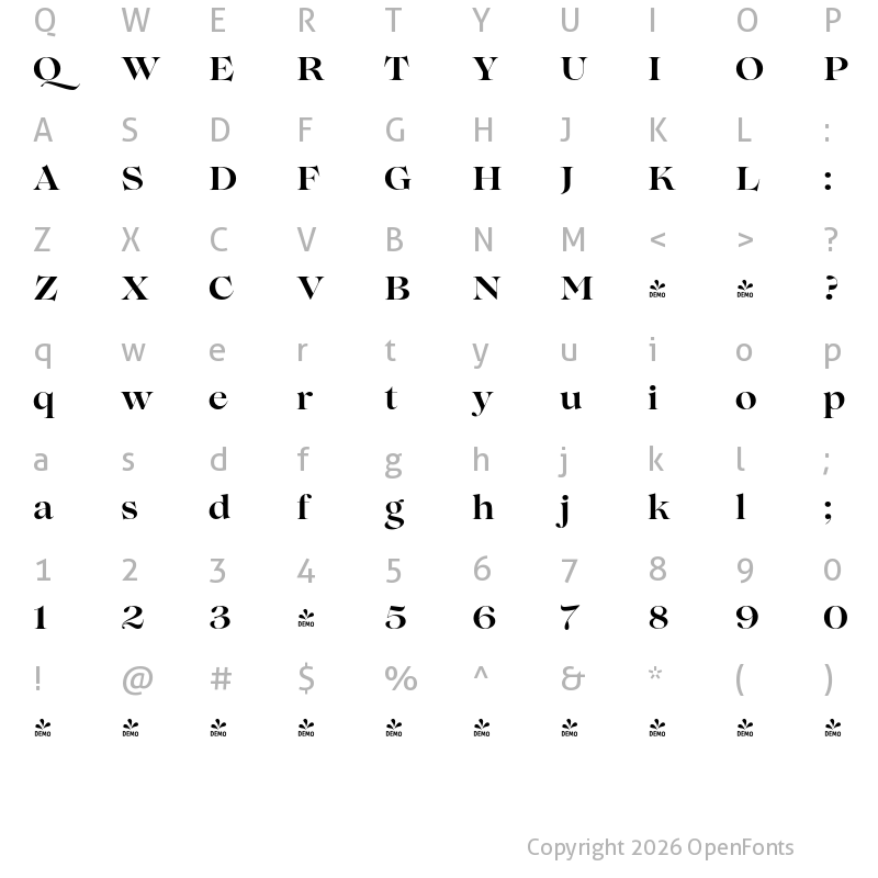 Character Map of FONTSPRING DEMO - Lovelace Bold
