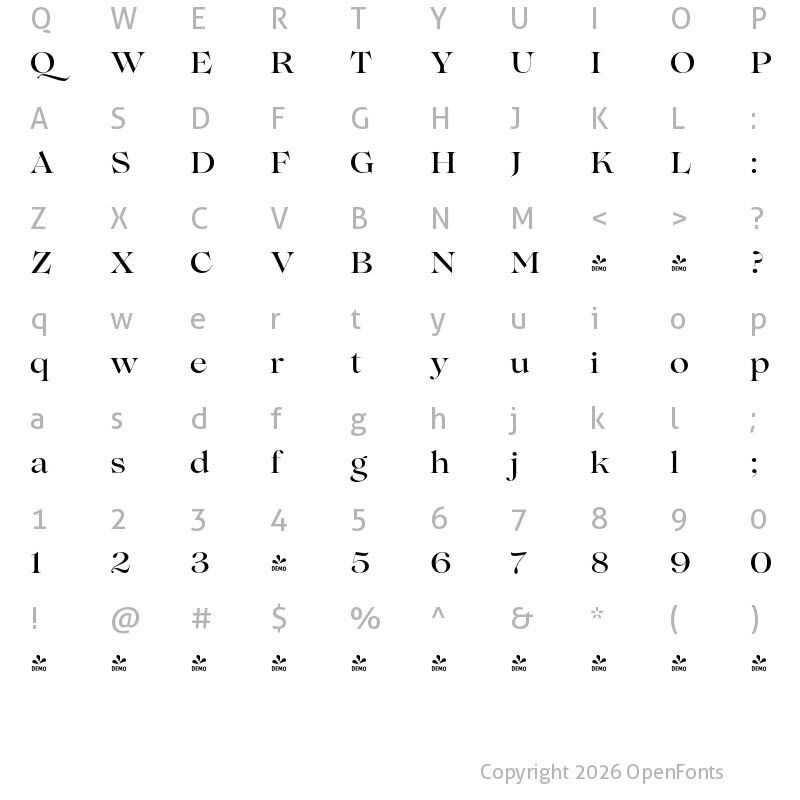 Character Map of FONTSPRING DEMO - Lovelace Medium Regular