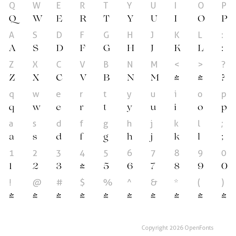 Character Map of FONTSPRING DEMO - Lovelace Regular