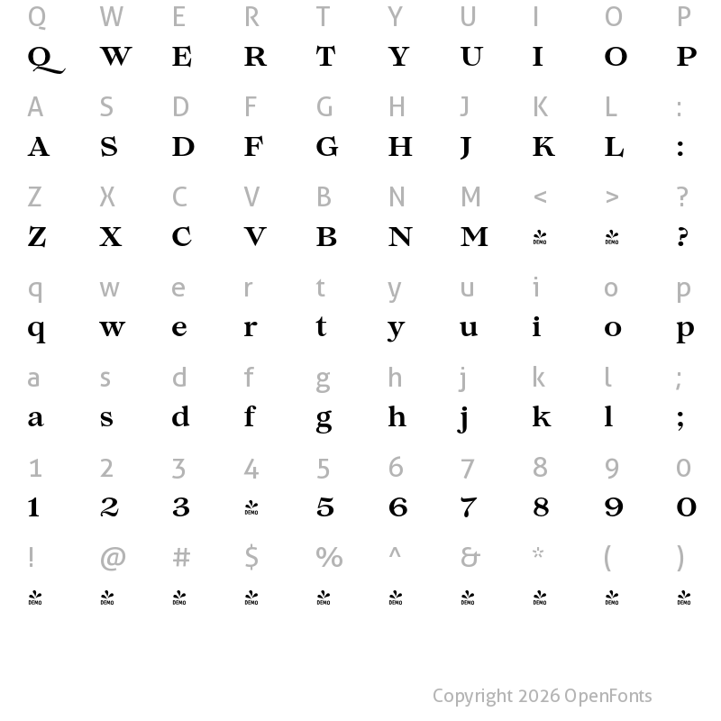 Character Map of FONTSPRING DEMO - Lovelace Text Bold