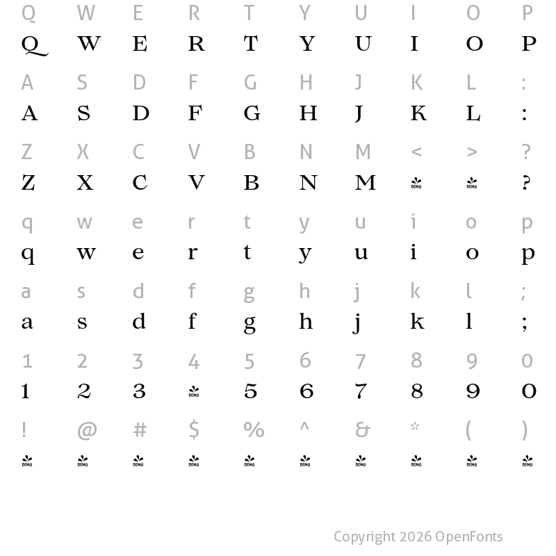 Character Map of FONTSPRING DEMO - Lovelace Text Medium Regular