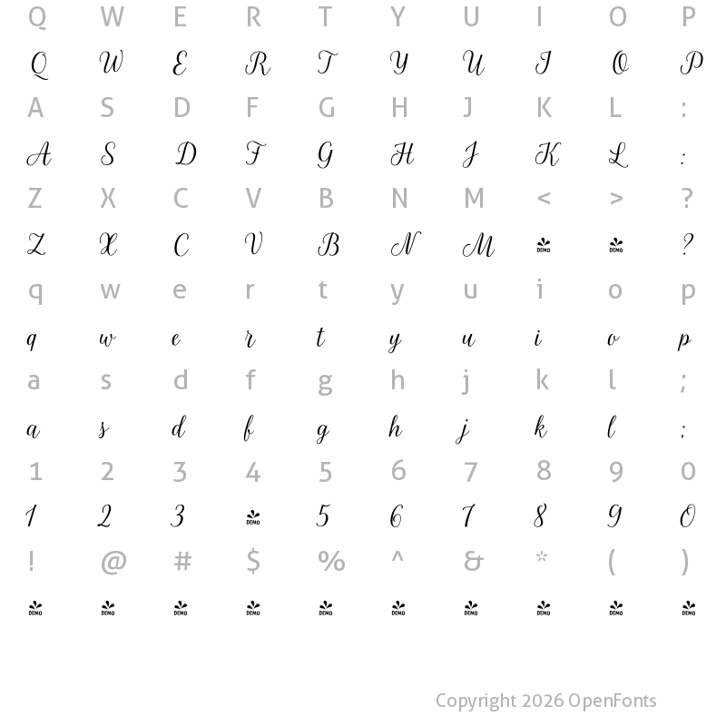 Character Map of FONTSPRING DEMO - LP Script Casual Regular