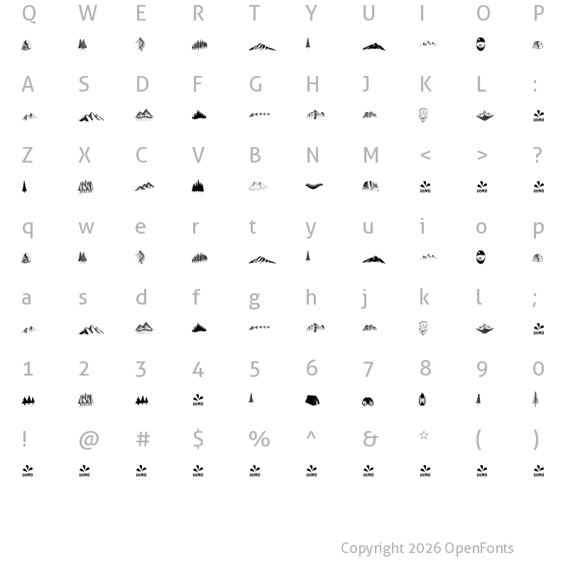 Character Map of FONTSPRING DEMO - LS Dingbats Outdoor Regular