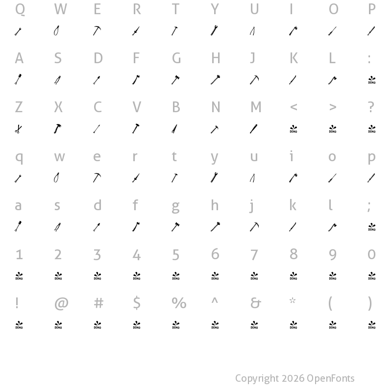 Character Map of FONTSPRING DEMO - LS Dingbats Tools Regular