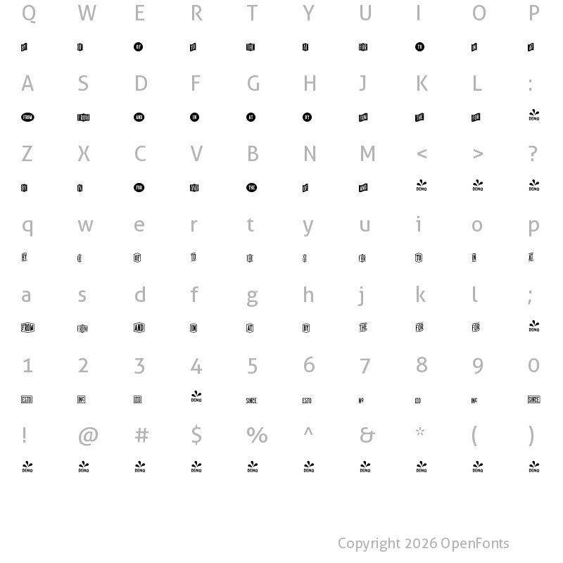 Character Map of FONTSPRING DEMO - LS Harsey Catchwords Sans Regular