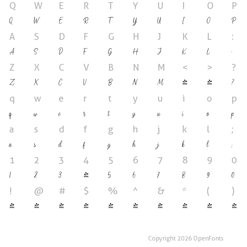 Character Map of FONTSPRING DEMO - LS Olive 03 Signature 03 Signature