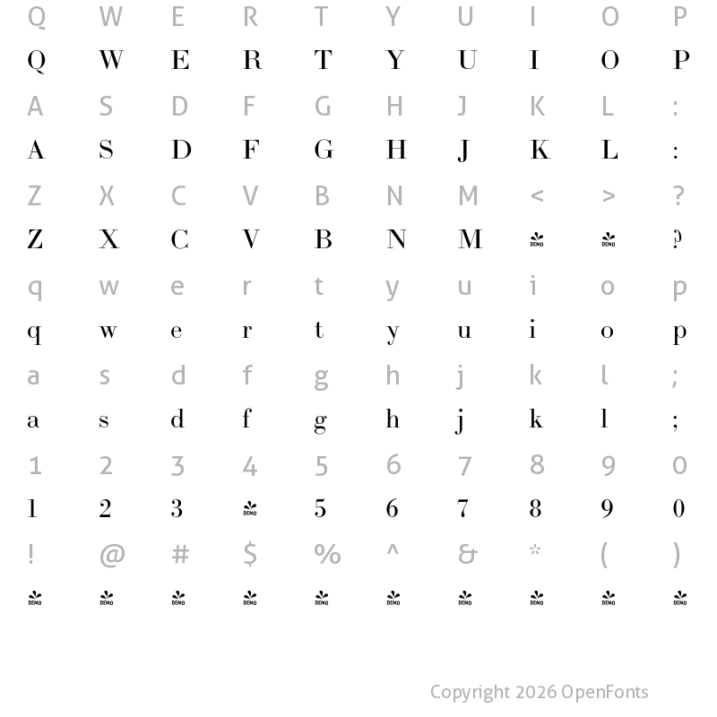 Character Map of FONTSPRING DEMO - LTC Bodoni 175 Pro Regular