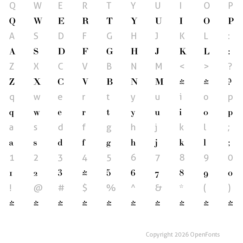 Character Map of FONTSPRING DEMO - LTC Bodoni Bold OSF Regular